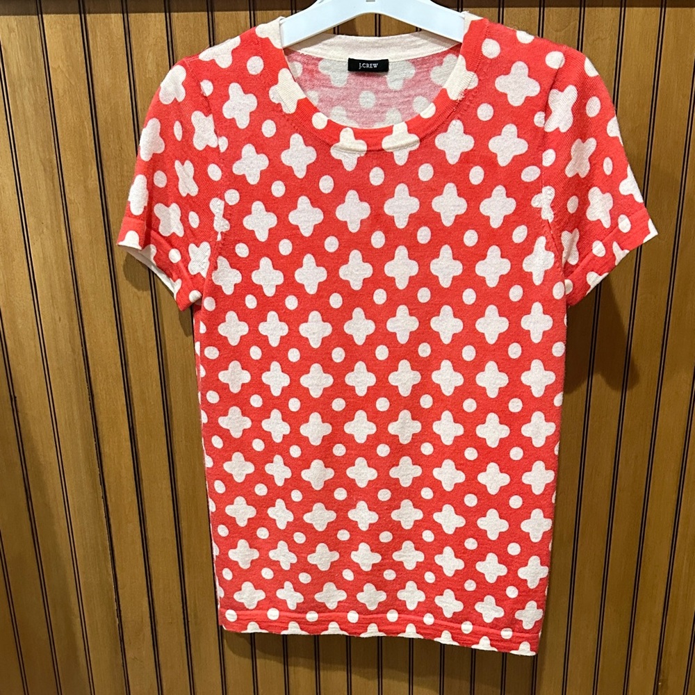 J. Crew Coral and Cream Geometric Sweater Tee